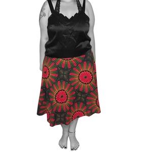 Tanzanian Wrap Skirt Red and Green Floral Cotton